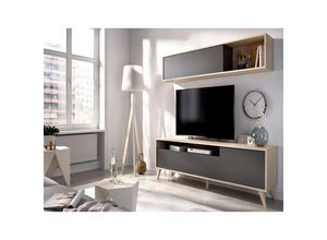 0754003759648 - Caesaroo - Wohnzimmer-TV-Schrank 180 cm Scarlett Graphit und natürlich Graphit und natürlich