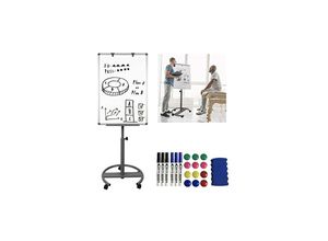 0754080645681 - Flipchart Magnetisch Whiteboard mit Ständer Mobiles Whiteboards auf Rollen Höhenverstellbar 120-180cm Abwischbar White Board mit Aluminiumrahmen