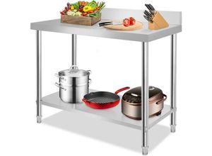 0754080668536 - AUFUN Edelstahl Arbeitstisch mit Zwischenbord Profi Gastro Küchentisch Edelstahltisch Zerlegetisch Tisch mit Aufkantung 100 x 60 x 85 cm