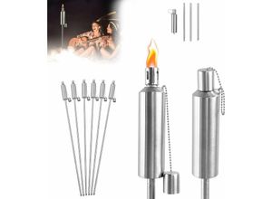 0754080703343 - UISEBRT 6er Set Ölfackel Lampe Fackeln 150cm Gartenfackeln für außen Öl 330 ml Edelstahl Citronella Fackeln Outdoor mit Glasfaserdocht und Löschkappe