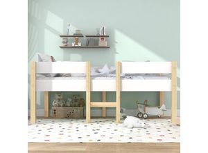 0755793389503 - Bett Kinderbett mit Rausfallschutz Kiefer-Vollholz-90x190 cm-Wei & Eiche