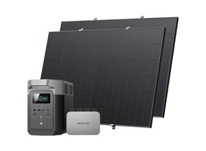 0756893004006 - ECOFLOW 2x 400W Rigid Solar Panel + Delta 2 + Micro Inverter 600W + Balcony Hook Kit