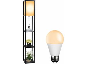 0758277820615 - Puluomis - Stehleuchte Stehlampe Standleuchte Leselampe Bodenlampe Holz E27+ Birne- Schwarz - Schwarz