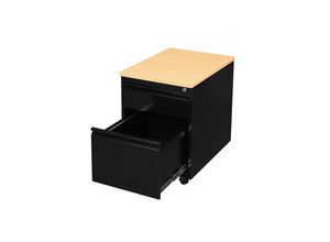 0759119997724 - Lüllmann ® - Profi Stahl Büro Rollcontainer Bürocontainer mit Hängeregistratur Maße 62x46x59cm ral 9005 Schwarz PlatteAhorn Dekor 505502 - schwarz