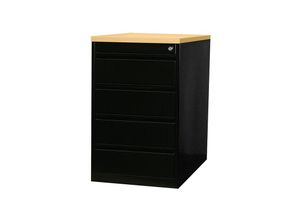 0759119998035 - Lüllmann - Stahl Büro Standcontainer Bürocontainer mit Holzabdeckplatte & 4 Schubladen Maße 75x46x79cm ral 9005 Schwarz Ahorn-Dekor 509502 - schwarz