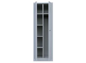 0759119998240 - Lüllmann ® - Kleider-Wäsche-Schrank mit Garderobenteil Spind Spint Stahl Kleiderschränke Wäscheschrank Gaderobenschrank 2-türig 180x50x50 - grau