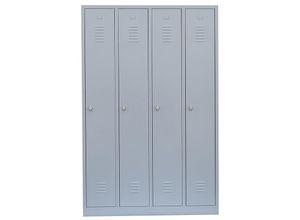 0759119998363 - Lüllmann - Spind Garderobenschrank Stahlschrank Metallschrank Kleiderspind 180 x 117 x 50cm Lichtgrau 4 Abteile Abteilbreite ca 300 mm 510140 - grau