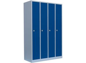 0759119998370 - Lüllmann - Spind Garderobenschrank Stahlschrank Metallschrank Kleiderspind 180x1170x50cm Lichtgrau Blau 4 Abteile Abteilbreite ca 300 mm 510141