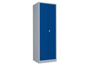 0759119998479 - Kleider-Wäsche-Schrank mit Garderobenteil Spind Spint Stahl Kleiderschränke Wäscheschrank Gaderobenschrank 2-türig Grau Blau 180x60x50   510711