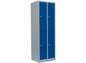 0759119999179 - Lüllmann - Spind Garderobenschrank Stahlschrank Doppelspind Fächerschrank180 x 60 x 50cm Lichtgrau Blau 2 Fächer Abteilbreite ca 300 mm 520221