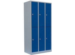 0759119999193 - Spind Garderobenschrank Fächerschrank Schließfachschrank180 x 885 x 50cm Lichtgrau Blau 6 Fächer Abteilbreite ca 300 mm 520231 - blau