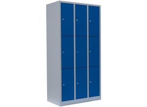 0759119999285 - Schließfachschrank Wertfachschrank Fächerschrank Spind Umkleideschrank 9 Fächer-Spint Maße180x885x50cm Lichtgrau Blau 520331 - blau