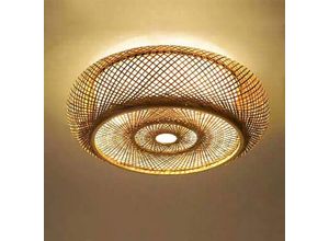 0759224071555 - Senderpick - LED-Deckenleuchte Bambus-Stil Handgewebte LED-Pendelleuchte E27 Retro-Deckenleuchte Rattan-Lampe Holzbeleuchtung Deckenleuchte