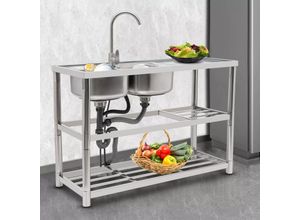 0759224098460 - Freistehend Küchenspüle Spültisch 2 Becken Rechts Gastrospüle Waschtisch Edelstahl Kommerzielle Restaurant Spüle 120x80cm 0759224098460 - Freistehend Küchenspüle Spültisch 2 Becken Rechts Gastrospüle Waschtisch Edelstahl Kommerzielle Restaurant Spüle 120x80cm