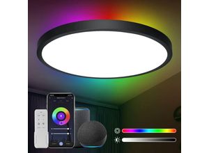 0761426186456 - - 24W Smart led Deckenlampe Ø30CM 2800LM rgb Wifi Deckenleuchte mit Fernsteuerung Steuerbar via App Kompatibel Alexa und Google Assistant für