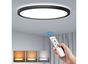 0761426186517 - Led Deckenleuchte Dimmbar Deckenlampe Schwarz mit Fernbedienung Schlafzimmerlampe Flach Lampe Wohnzimmer Rund 30cm 24W Deckenlampen für Büro