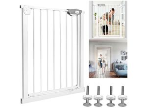 0762418224743 - AUFUN Treppenschutzgitter Türschutzgitter Kinder ohne Bohren Türgitter mit Druckbefestigung selbstschließend 75 - 85 cm breit Metall Gitter (Weiß)