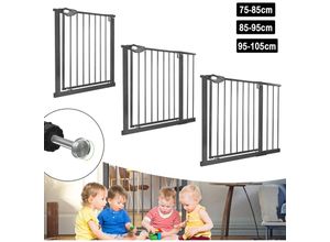 0762418224781 - Treppenschutzgitter Türschutzgitter Kinder ohne Bohren Türgitter mit Druckbefestigung selbstschließend 75 - 85 cm breit Metall Gitter (Schwarz)