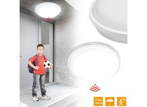 0762418228574 - 15W Kaltweiß led Deckenleuchte mit Bewegungsmelder Radar Sensor Deckenlampe IP44 Leuchte für Flur Treppe Veranda Garage Balkon Rund - Aufun