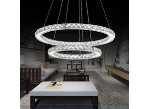 0762418228628 - 48W Moderne Kristall led Design Kreative Kronleuchter Hängelampe für Schlafzimmer Wohnzimmer Esszimmer (2 Ring  Dimmbar 48W) - Aufun