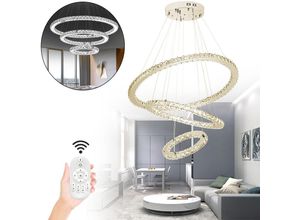 0762418228642 - 72W Moderne Kristall led Design Kreative Kronleuchter Hängelampe für Schlafzimmer Wohnzimmer Esszimmer (3 Ring  Dimmbar 72W) - Aufun