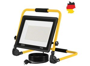 0762418241825 - Hengmei - Baustrahler led Baustrahler 200W Warmweiß Arbeitsleuchte Bauscheinwerfer Baulampe Arbeitsscheinwerfer Netzkabel Flutlicht Wasserdicht IP66