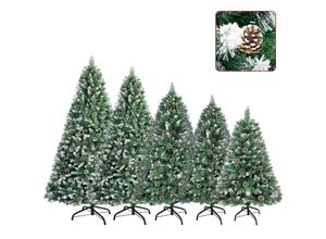 0762418356925 - HENGMEI 180cm Weihnachtsbaum Künstlich PVC Tannenbaum Christbaum mit Metallständer ca 800 Spitzen Lena Kiefernzapfen mit Schneeflocken