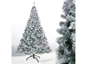 0762418356963 - HENGMEI 150cm Weihnachtsbaum Künstlich PVC Tannenbaum Christbaum mit Metallständer ca 450 Spitzen Lena Weihnachtsdeko Grün mit Schneeflocken