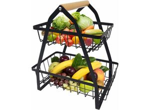 0762418539441 - Obst Etagere Obstkorb 2 Stöckig Schwarze Abnehmbar Obstschale Gemüseregal Brotkorb Küche Aufbewahrung für Obst Gemüse Snacks Brot - 27x17x30cm