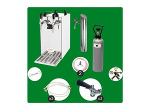 0762743490172 - Untertheken Komplett Set - Zapfanlage Bierzapfanlage - Kontakt 40 2-leitig Trockenkühler Durchlaufkühler 50 Liter h inkl Schanksäule Green Line Zapfkopf5 Liter AdapterZapfkopf 2Dreikant