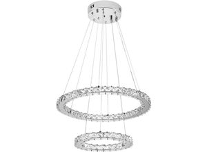 0763341452821 - 48W Zwei Ringe Kristall Hängelampe Deckenlampe Edelstahl Küche Pendelleuchte Schlafzimmer Kronchleuchter (Dimmbar Ø30cm+Ø50cm) - Froadp