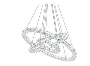 0763341452845 - Froadp - 72W Zwei Ringe Kristall Hängelampe Deckenlampe Edelstahl Küche Pendelleuchte Schlafzimmer Kronchleuchter (Dimmbar Ø20cm+Ø40cm+Ø60cm)