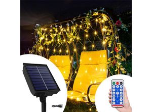 0763341659909 - AUFUN Solar Lichternetz mit Fernbedienung & 8 Modi IP 44 Wasserdicht Solar Lichter Netz Warmweiß für Gartendeko Balkon(3x2M 250LED)