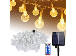 0763341659961 - Aufun - Solar Lichterkette Kristallkugeln Warmweiß IP44 Wasserdicht mit 8 Modi & Timer Fernbedienung für Weihnachten BalkonAußen & Innen(10m