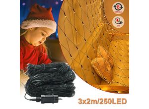 0763341670676 - 3x2m Lichterketten led Lichternetz IP44 Wasserdicht Lichterkette Vorhang mit 250 Warmweiß LEDs & Stecker Weihnachtsdeko Fairy Lights mit 8 Leuchtmodi