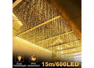 0763341670751 - 15m Lichterketten Eiszapfen led Vorhang 600 LEDs Transparent Regenkette 8 Lichtmodi Aesthetic Weihnachts Warmweiß Partydekoration Lichtervorhang