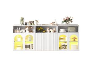 0763492776104 - Oihpaw - Sideboard Küchenschrank Verstellbare Regale Vitrinenschrank mit LED-Beleuchtung Mehrzweckschrank Kratzfeste Oberfläche Buffetschrank