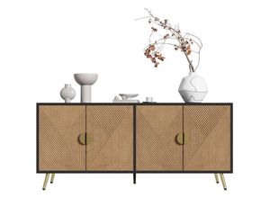 0763492776340 - Sideboard mit 4 Türen Kommode Küchenschrank Mehrzweckschrank für Wohnzimmer Esszimmer Schlafzimmer Goldene Gebürstete Griffe Hochglanz