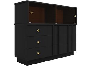 0763492776364 - Oihpaw - Sideboard Mit Glastür Küchenschrank Kommode Modern Mehrzweckschrank für Wohnzimmer Esszimmer Aufbewahrungsschrank 3 Schubladen 2 Türen