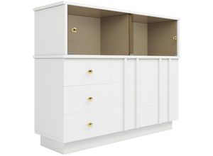 0763492776371 - Oihpaw - Sideboard Mit Glastür Küchenschrank Kommode Modern Mehrzweckschrank für Wohnzimmer Esszimmer Aufbewahrungsschrank 3 Schubladen 2 Türen