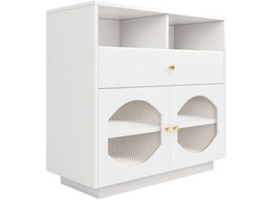 0763492776395 - Sideboard Mit Glastür Küchenschrank Mit Schublade aus PU-Leder Kommode Modern Mehrzweckschrank für Wohnzimmer Esszimmer Hohe Tragfähigkeit 100