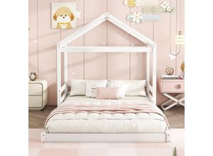 0763492776463 - Kinderbett mit Lattenrost Hausbett im Montessori Stil und HausLook (Ohne Matratze) Bodenbett mit Kinderbettgestell aus Kiefernholz Hausbett Gilt