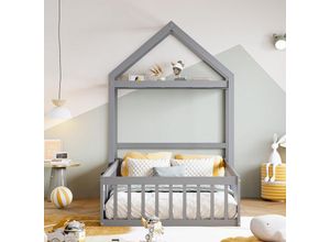 0763492776494 - Oihpaw - Kinderbett mit Rausfallschutz Kinderbettgestell aus Massivholz mit Stauraum Montessori Bett in Hausform(Ohne Matratze) Hausbett Gilt