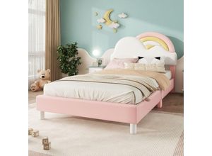 0763492776630 - Polsterbett Kinderbett 90x200cm Gepolstertes Einzelbett mit Regenbogen-Wolken-Form Kopfteil und Lattenrost Jugendbett Bettgestell Mädchenbett pu