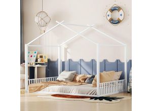 0763492776739 - Kinderbett Hausbett 140x200cm Bodenbett Hausbett für Mädchen Jungen Kinder Bett aus Metall und mdf Stabiles Jugendbett Kinderhaus Kinderbett mit