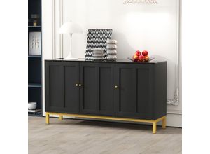 0763492777248 - Oihpaw - SideboardKüchenschrankAufbewahrungsschrankSchwarzer Marmortischplattemit 3 TürenSideboard mit goldenen Griffen und goldenen Beinen140