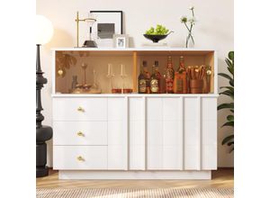 0763492777354 - Oihpaw - Sideboards KüchenschränkeLagerschränke Multifunktionaler Schrankweiße Schränked Goldener Griff Schiebetür aus RauchglasSideboard mit