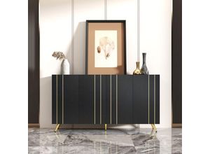 0763492777392 - Oihpaw - Sideboard Schwarzsideboard wohnzimmerfreistehend Wohnzimmermöbel Aufbewahrungsschrank mit 4 Türen goldene BeineSelbstbedienungsschränke