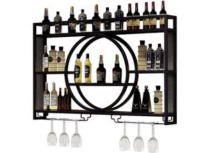 0763527798231 - Industriell Wandmontierte Weinregal Wand Weinregal mit Weinglashalter HäNgender Runder Weinregalschrank Aus Metall Multifunktionales Lagerregal