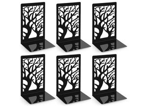 0763527799436 - Sinbinta - 3 Paar Buchstützen Metall-Schwarz Buchhalter Regal Bookend Holder mit rutschfeste Bücherstopper für Schule Zuhause Büro